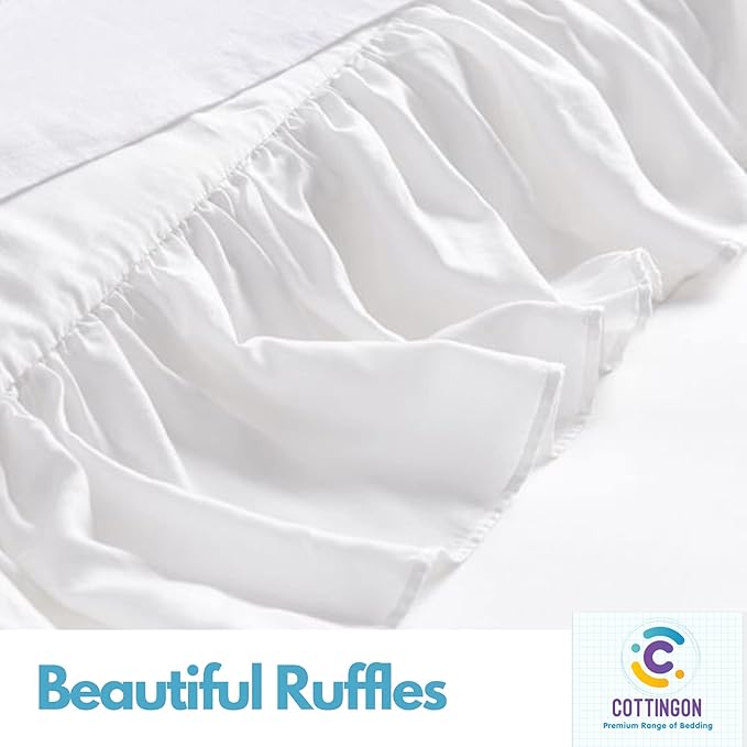 Ruffled Bed Skirt with Split Corners-Dust Ruffle - 24" Drop 100% Microfiber Soft,Sheen & Luxurious Look - Bed Skirts (White -Twin)