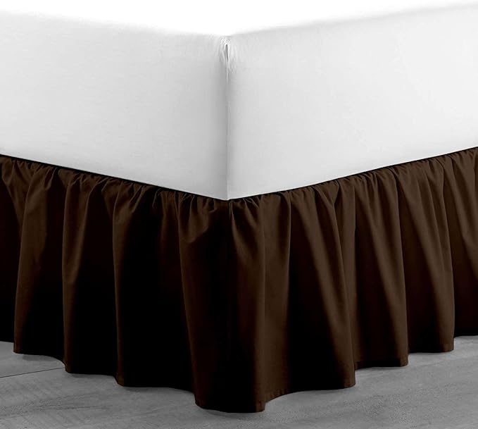 Chocolate Solid Ruffled Bed Skirt Full-XL-10 Inch Drop Split Corner, Microfiber Bedskirt with Platform Three Sided Coverage