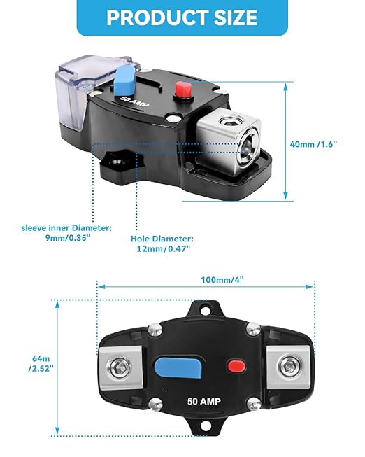 200 Amp Circuit Breaker 12-48 Volt DC 200A Self Recovery Resettable High Amp Circuit Breaker with Manual Reset Button for Automotive RV Marine Boat Car Audio and Amps Protection