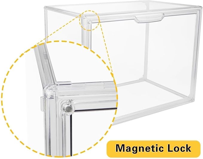 Clear Stackable Plastic Storage Bins with Magnetic Lid, Dustproof Book & Cosmetic Display Cases, Large Figures Collectibles Showcase, Shoe Box, Protection Organizer (XL, Count, 1)