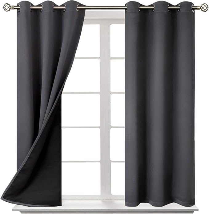 BGment Short 100% Blackout Curtains for Bedroom, Thermal Insulated Energy Efficiency Noise Reducing Grommet Curtains 54 Inch Length with Liner for Small Window 2 Panels Each 42 Inch Wide, Dark Grey