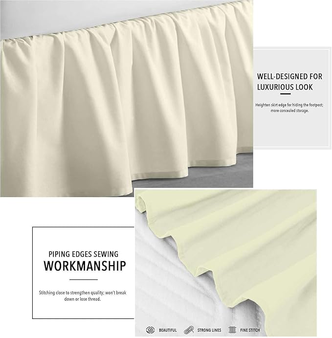 Ivory Solid Ruffled Bed Skirt Full-XL-15 Inch Drop Split Corner, Microfiber Bedskirt with Platform Three Sided Coverage