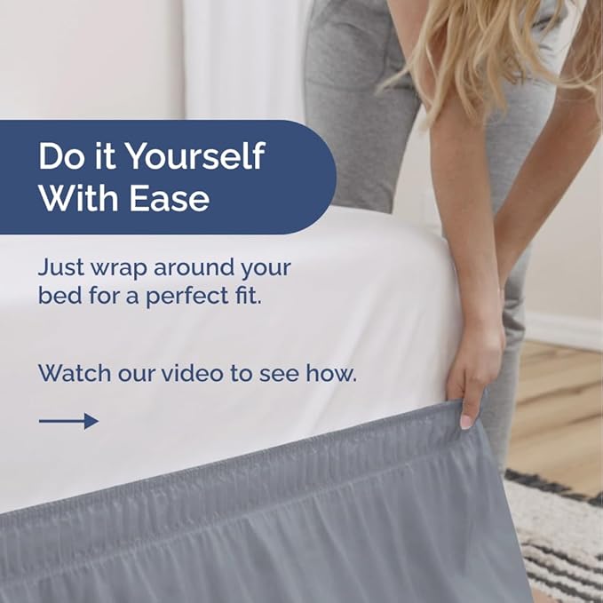 Wrap Around Dust Ruffle Bed Skirt - Steel Blue - for Full Size Beds w/ 12 Inch Drop - Easy Fit Elastic Strap - Adjustable Pleated Bedskirt w/Brushed Fabric - Wrinkle Free, Women, Men, Kids & Teens