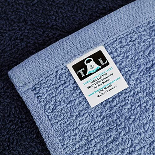 Towel and Linen Mart 100% Cotton - Wash Cloth Set - Flannel Face Cloths, Highly Absorbent and Soft Feel Fingertip Towels (Navy, White & Sky Blue, Pack of 12) - Image 6
