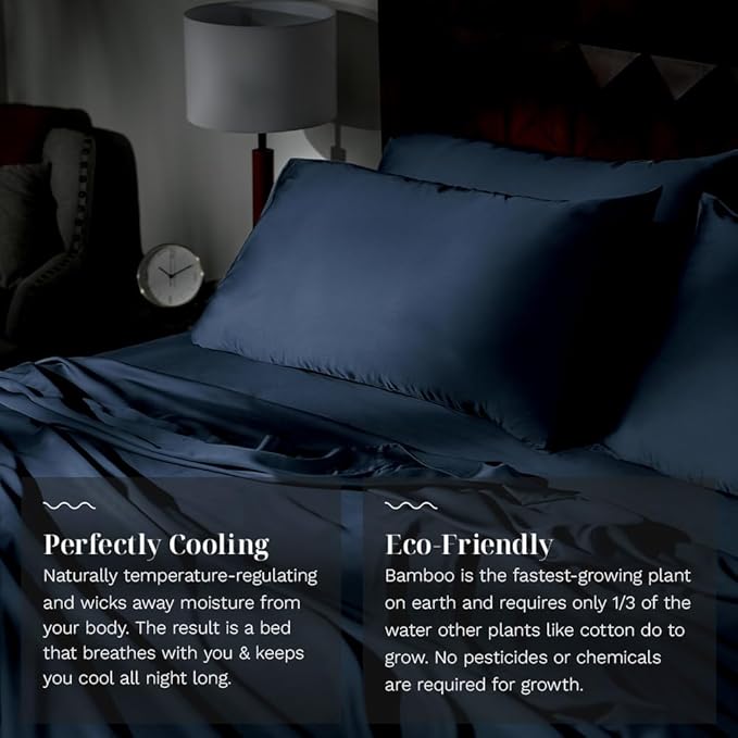 LUXOME Luxury Sheet Set | 100% Rayon (Viscose) from Bamboo | Twin XL - Navy | Deep Pockets | 3-Piece Set (Fitted, Flat, Pillowcase)