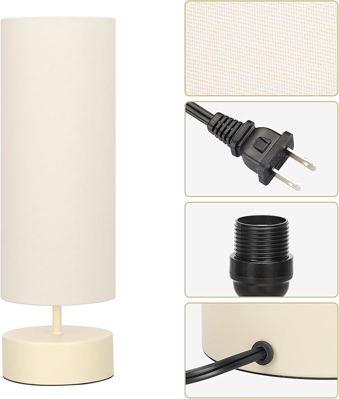 Touch Control Table Lamp, 3 Way Dimmable Bedside Table Lamp with Cream Base, Simple Nightstand Lamp with Beige Shade, Modern Night Light for Bedroom Living Room Home Office, 9W LED Bulb Included