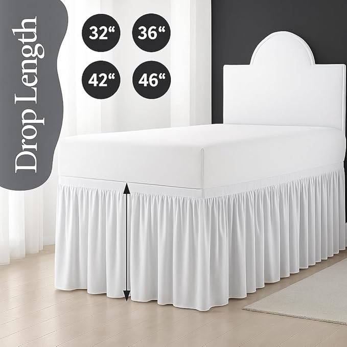 Cottingon Dorm Bed Skirt Twin XL 42" with Split Corners, 100% Microfiber Soft and Stylish, College Room Essential, Extra Long Dust Ruffle for Extended Beds, White