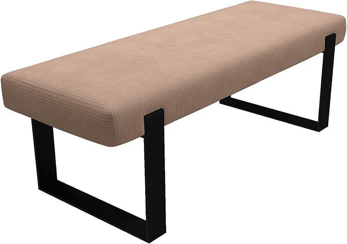 VANT Upholstered Bed Bench - Ribbed Taupe - Matte Black - Contemporary Modern, Bedroom Bench Seat, Hallway, or Entryway