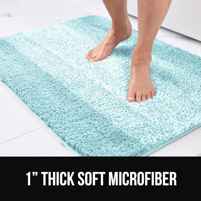 GORILLA GRIP Ultra Soft Plush Bathroom Rugs with Textured Rubber Backing, 40 x 24 Absorbent Quick Dry Bath Mat, Machine Washable Shower Mats, Home Décor Accessories Bathmat Rug Essentials, Light Blue