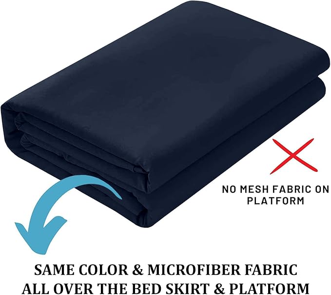 SKY BEDDINGS - Full Size Ruffled Bed Skirt with Split Corners - 12 Inch Drop Dust Ruffle Bed Skirt with Platform Three Sided Coverage - 100% Microfiber, Navy Blue
