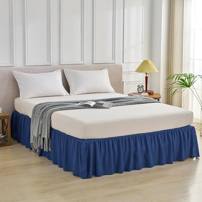 Bed Skirt Queen Size Ruffled Bed Skirt with Split Corners, Queen Bed Skirts 18 Inch Drop with Platform, 18'' Queen, Navy Blue ﻿