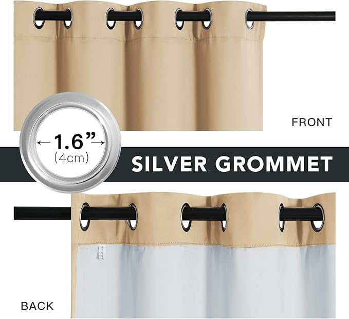 RYB HOME Soundproof & Dust Particle Filtering Curtains Blackout Window Treatment for Bedroom Living Room Divider Nursery Daytime Sleeping Patio Door, Biscotti Beige, W52 x L 102 inch, 2 Panels
