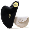 Rena Chris Gua Sha Facial Tools, Ergonomic Black Obsidian Jade Guasha Tool for Face Massage, Manual Facial Massager Tool for Jawline Sculpting and Puffiness Reduction with Silicone Case (Black)