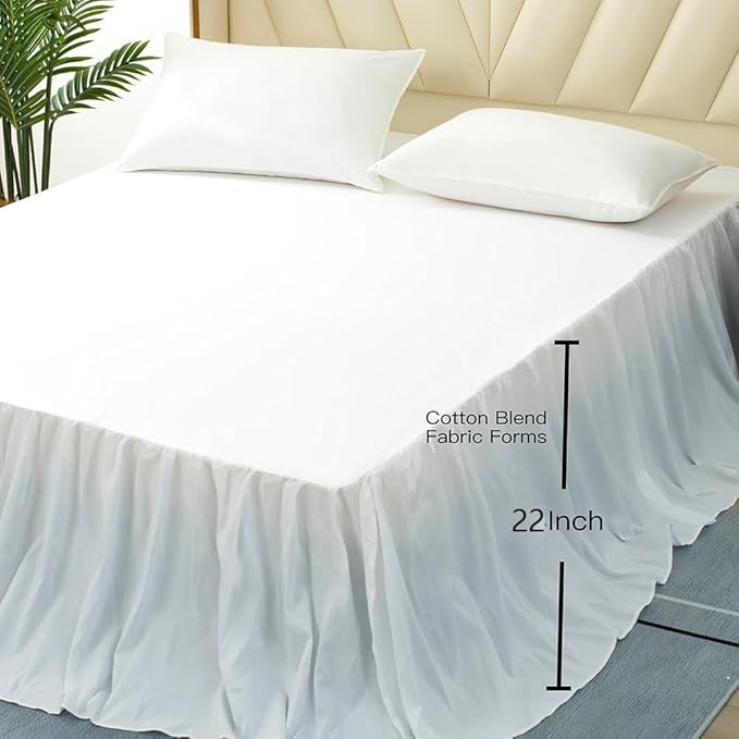 TSUTOMI Bed Skirt Full Size Ruffled Bed Skirt with Split Corners, 22 Inch Drop Dust Ruffle Bed Skirts with Platform, Gathered Style, 100% Microfiber, White