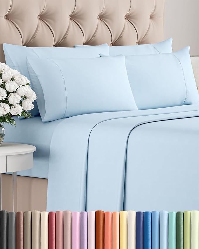 Cal King 6 Piece Sheet Set - Cooling, Comfy & Breathable - Hotel Luxury Bedding, Includes Fitted Sheet for Women, Men, Kids & Teens - 1 Flat, 1 Fitted Sheet, 4 Pillowcases w/Deep Pockets - Baby Blue