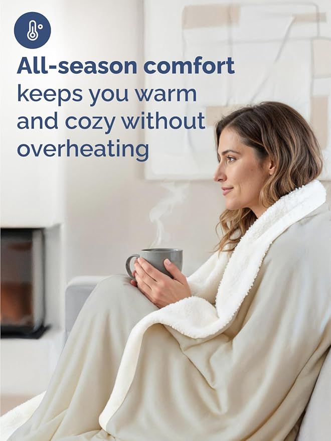 Sherpa Fleece Blanket King Size - Reversible Sherpa Fleece King Blanket - Super Soft Double Sided for Bed, Sofa, Couch - Thick, Warm, Fuzzy & Plush - Luxurious Bedding for Winter - Cream, 90" x 108"