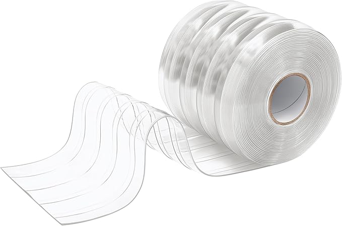 Moukeren Plastic Door Curtain for Winter 50 ft x 8 Inch Thermal Insulated Garage Door Strip Curtains Smooth Waterproof Clear PVC Strip Curtain for Warehouse Freezer, 0.08" Thickness(Striped)