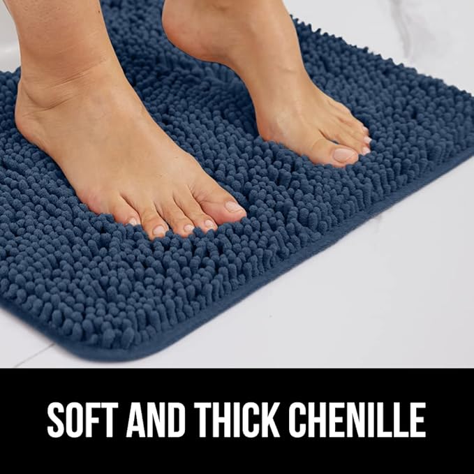 GORILLA GRIP Bathroom Rug Sets, Soft Chenille 2 Piece Area Rugs Set, Toilet Base Mat and 30x20 Carpet, Absorbent Microfiber Washable Mats Dry Quickly, Home Décor and Bath Room Accessories, Navy Blue
