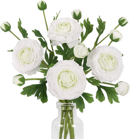 IPOPU 4PCS Real Touch White Ranunculus Artificial Flowers Faux Ranunculus Flowers for Vase Real Look Silk Peonies Fake Peony Flowers for Home Indoor Wedding Centerpieces for Table Decorations (White)