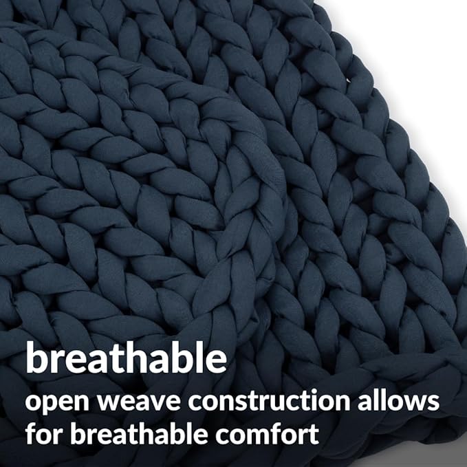 Nuzzie Chunky Knit Blanket - Breathable, Cooling, Hand Made Knit Throw Blanket for Sleep - Machine Washable, Stylish Decor Design (Dusty Blue, Full | 16lbs | 48"x72")