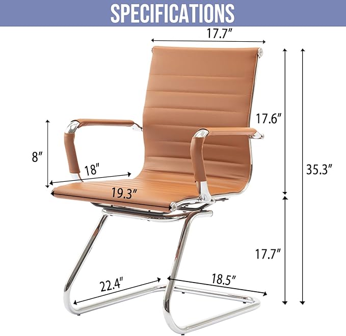 Wahson Office Guest Chairs Set of 4, Leather Reception Chairs, Mid Back Waiting Room Chair, Conference Chairs with Sled Base, Desk Chair No Wheels for Meeting/Lobby/Restroom, Terracotta