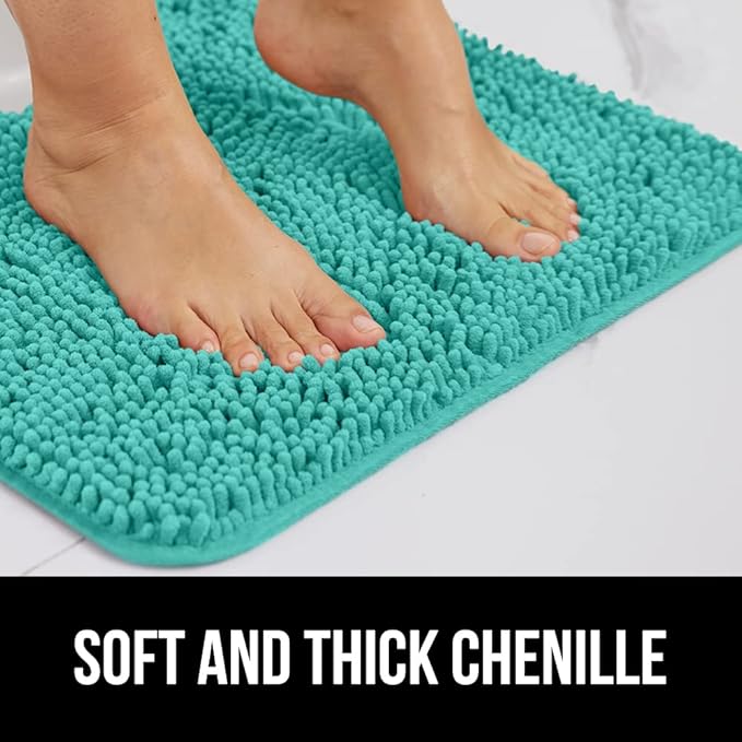 GORILLA GRIP Bathroom Rug Sets, Soft Chenille 2 Piece Area Rugs Set, Toilet Base Mat and 30x20 Carpet, Absorbent Microfiber Washable Mats Dry Quickly, Home Décor and Bath Room Accessories, Turquoise