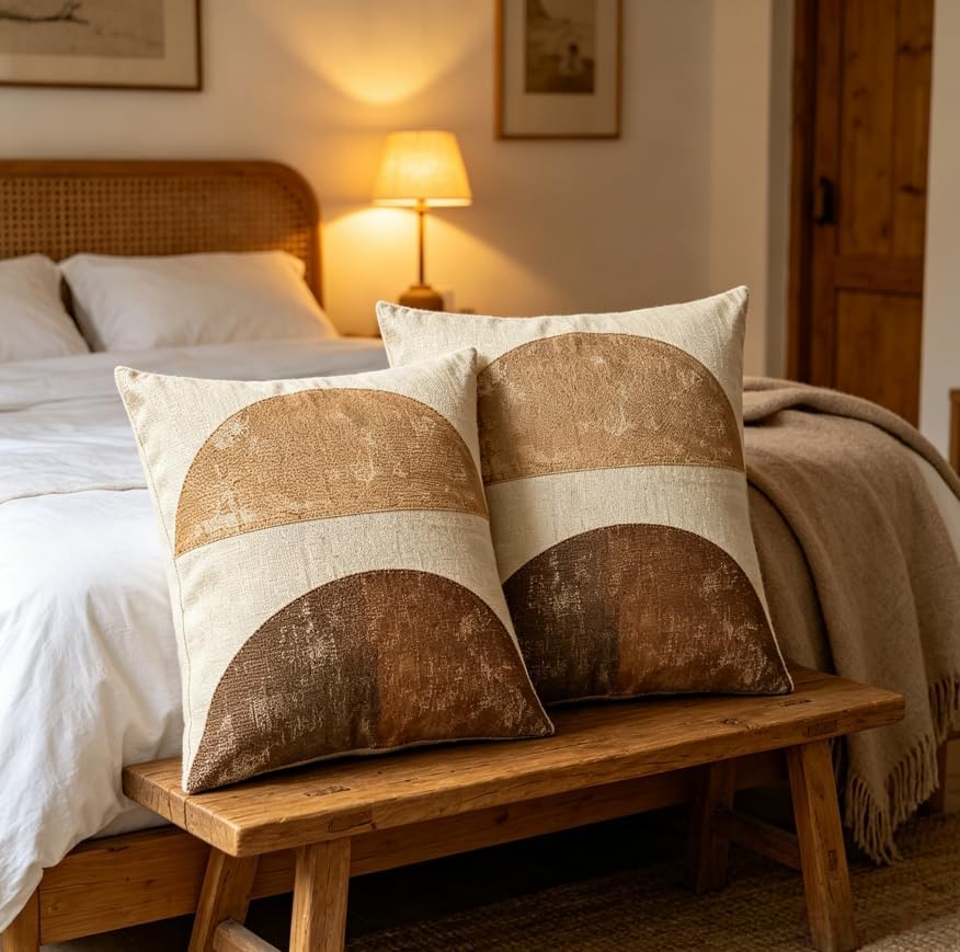 Linen Throw Pillow Covers Set of 2, Boho Geometric Design - Image 4