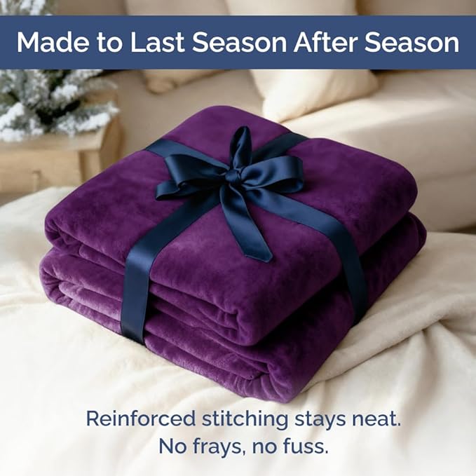 Ultra Soft Fleece Blanket Throw Size - Flannel Fleece Luxury Throw Blanket - Lightweight for Couch Bed Chair - Thick, Warm and Breathable - All Season Cozy Anti-Static Microplush Bedding, Purple