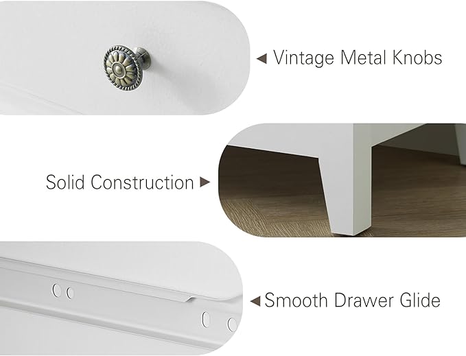 Tall Dresser for Bedroom, White 6 Drawers Dresser, Farmhouse Dresser for Bedroom，Storage Drawers Cabinet for Living Room, Home Office