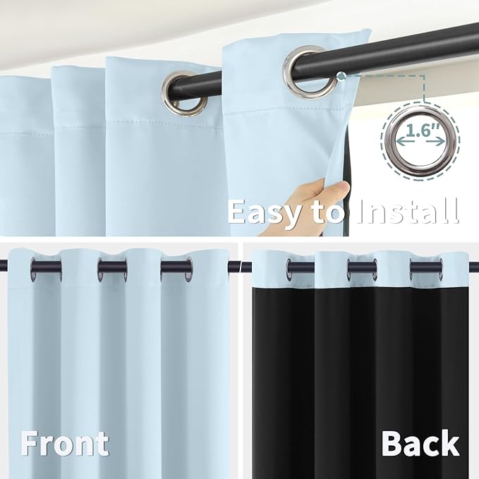 BGment Baby Blue 100% Blackout Curtains for Nursery Bedroom 72 Inch Length 2 Panels, Thermal Insulated Full Light Blocking Grommet Noise Cancelling Window Curtains for Kids Room, 42 Inch Wide Each