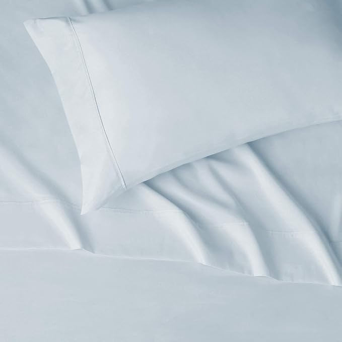 Amazon Basics Lightweight Super Soft Easy Care Wrinkle Free Microfiber 3 Piece Bed Sheet Set with 14-Inch Deep Pockets, Twin, Light Blue, Solid, Kids, Men & Women Bedding (Pack of 4)