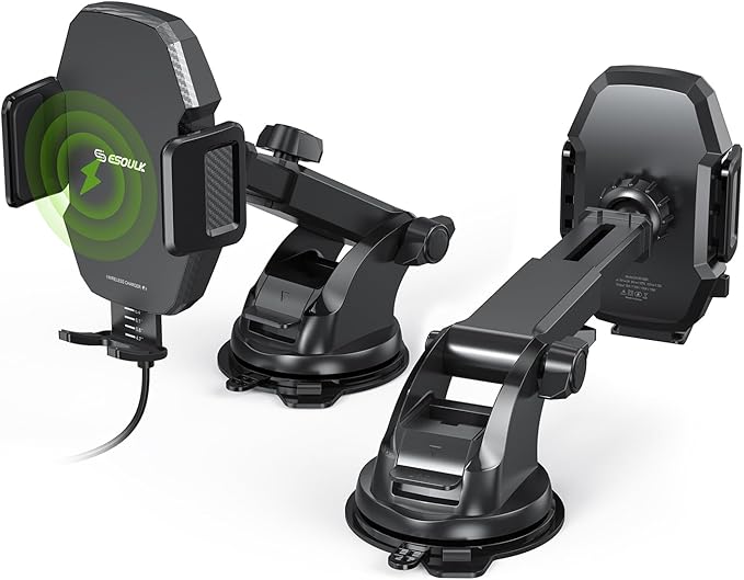 Car Phone Holder &15W Wireless Fast Charger, Auto-Clamp Qi Charging Mount, 360° Adjustable Phone Holder for iPhone/Android, Air Vent Mount with Overcharge Protection - by Esoulk