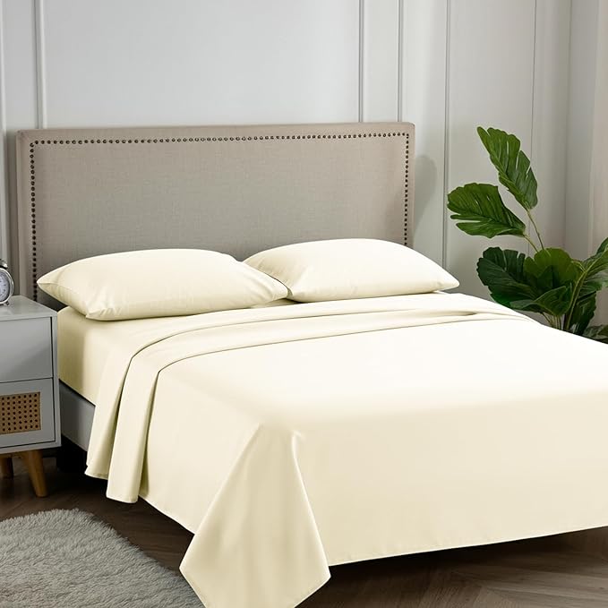 Carressa Linen California King Egyptian Cotton Sheet Sets - 600 Thread Count Cal King Cotton Sheet Set (4 PC, Ivory Cream), Extra Soft, Cooling, 16" Deep Pocket Sateen Weave Luxury Hotel Bed Sheets