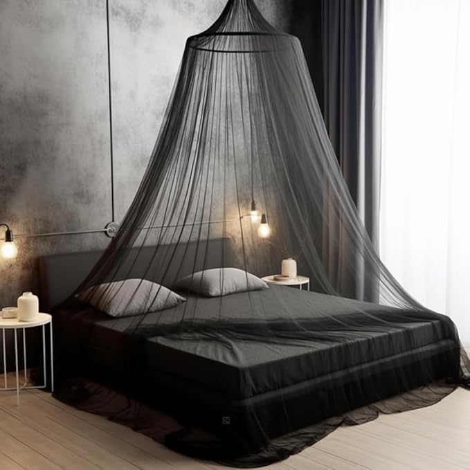 Bollepo Bed Canopy for Adults, Black Canopy Bed Curtains - Canopy for Bed, Netting Room Decor, Ceiling Tent, Canopy for Single, Twin, Full, Queen Size Kids Bed Curtains, Fire Retardant Fabric