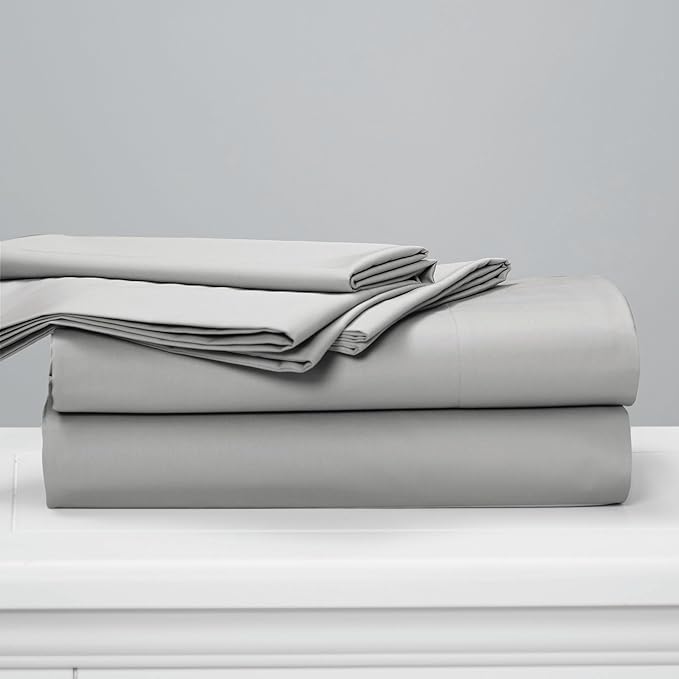 Cuddledown Dreamstead 100% Cotton Bed Sheets Set | 300 Thread Count | Luxurious Sateen Weave | Pure Combed Cotton | Soft | Wrinkle Resistant | 4 Piece Set | Dove Gray | Twin | 39” x 75”