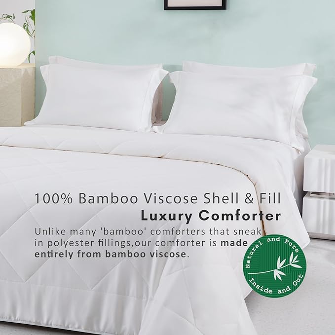 TOSMO 100% Viscose from Bamboo Comforter, Soft Breathable Cooling Silky Duvet Insert, Down Alternative Duvet Insert for Restful Sleep (Twin, All Seasons White)