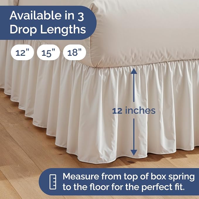 Bedskirt Queen Size Ruffle - 12 inch Drop Dust Ruffle Bed Skirt with Platform - Ultra-Soft, Easy Fit, Premium Hotel Quality - Wrinkle, Fade & Shrink Resistant - for Women, Men, Kids and Teens - White