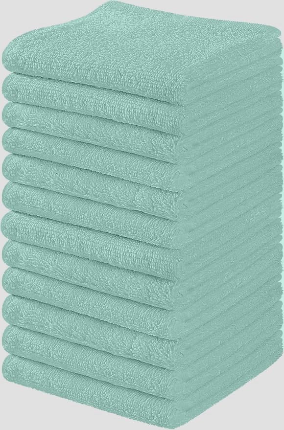 Towel and Linen Mart 100% Cotton - 12 Pack Wash Cloth Set - Flannel Face Cloths, Highly Absorbent and Soft Feel Fingertip Towels (Turquoise, Pack of 12) by T+%26+L+Towel+and+Linen+Mart