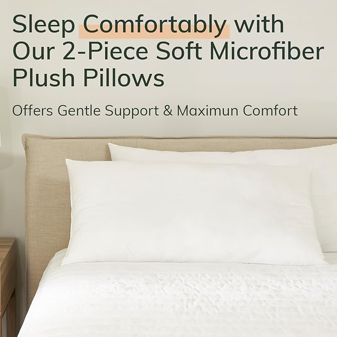 Fern and Willow Queen Size Bed Pillows - Set of 2, 28"x20" - Luxurious Ultra-Soft Cooling Pillow - Hotel Quality, Down Alternative Fill - Ideal Gift for Side, Back & Stomach Sleepers