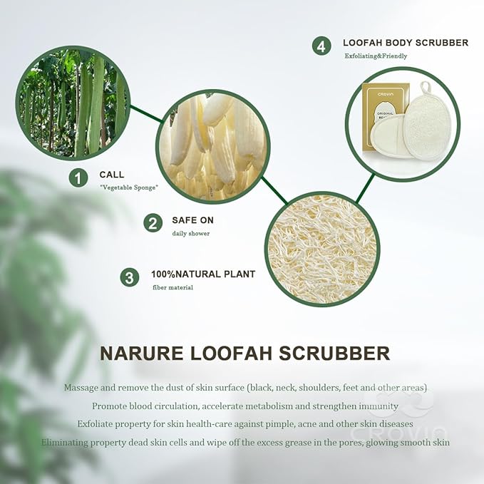 Natural Loofah Exfoliating Body Scrubber, Made with Natural Shower Loofah Sponge for Men and Women’s SPA (Pack of 2)