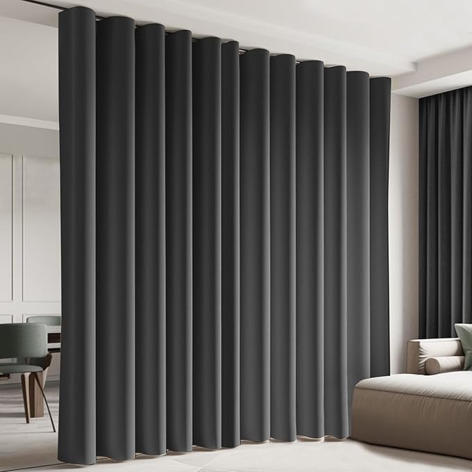 Room Divider Blackout Curtain Track Curtains Wall Dividers Panels Screen for Living Rooms Bedroom Office Privacy Partition Separation, W180 × L120 Inch,1 Panel, Black