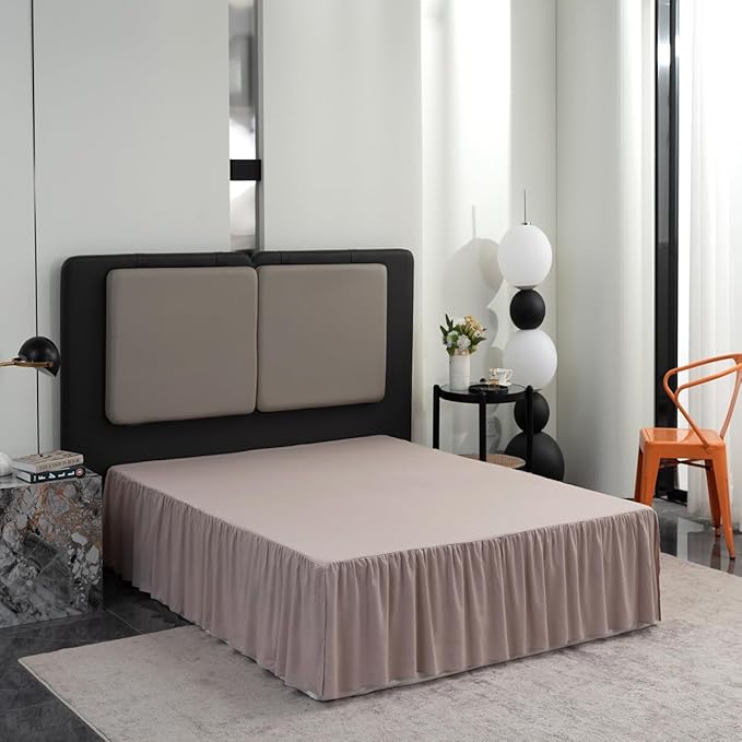 Bed Skirt King Size Ruffled Bed Skirt with Split Corners, 18 Inch Drop Dust Ruffle Bed Skirts with Platform, Khaki