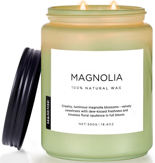 M&SENSE Magnolia Jasmine Romantic Scented Candle, 19.4oz 110 Hours Long Lasting Clean Non Toxic All Natural Soy Wax Candle for Relaxing & Stress Relief, 2 Wick Home Fragrance Gifts for Home Decor