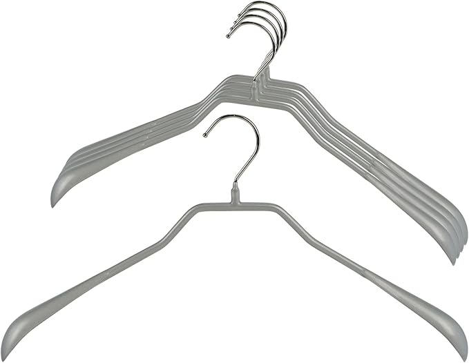 Mawa by Reston Lloyd BodyForm Series Non-Slip Space-Saving Clothes Hanger For Jackets, Suits & Coats, 16-1/2", Style 42/L, Set of 5, Silver