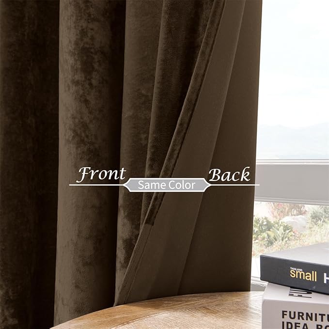 SMILETIME Chocolate Crushed Velvet Curtains 52x96 inch Luxurious Thermal Insulated Soundproof Drapes for Living Room Bedroom Office Soft and Durable Light-Filtering Window Treatments, 2 Panels