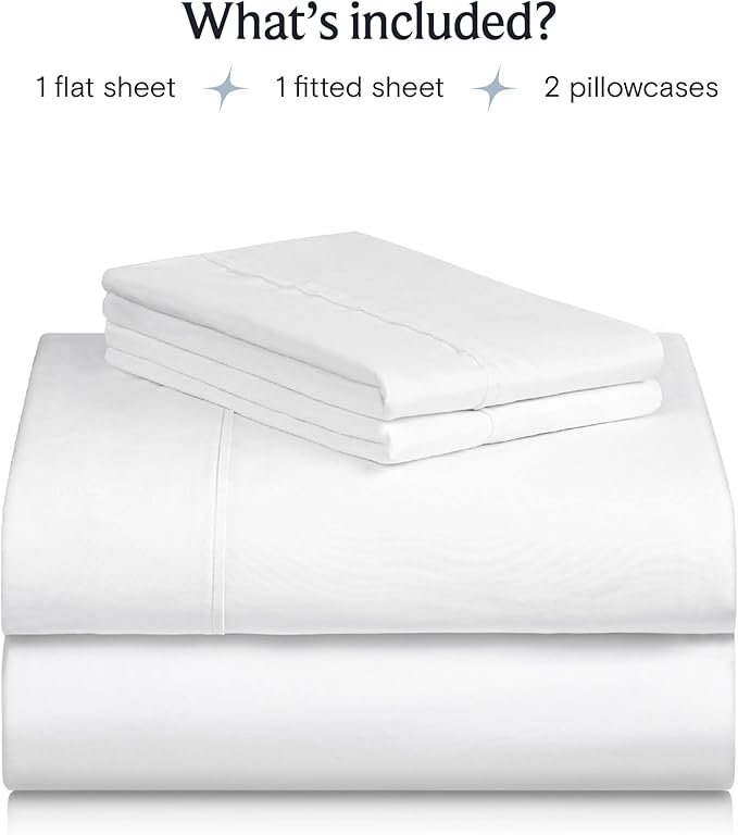 LuxClub 4 PC Extra Deep Pocket Full Sheet Set, Deep Pockets Wrinkle Free Cooling Bed Sheets Hotel Bedding for Women, Men, Kids & Teens, Includes 1 Fitted Sheet, 1 Flat Sheet and 2 Pillowcases- White