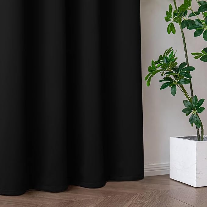 Curtains 96 Inches Long 2 Panels Set, Blackout Curtains for Bedroom Living Room, Thermal Insulated Grommet Room Darkening Drapes for Privacy Home Decor Windows(W52 x L96, Black)