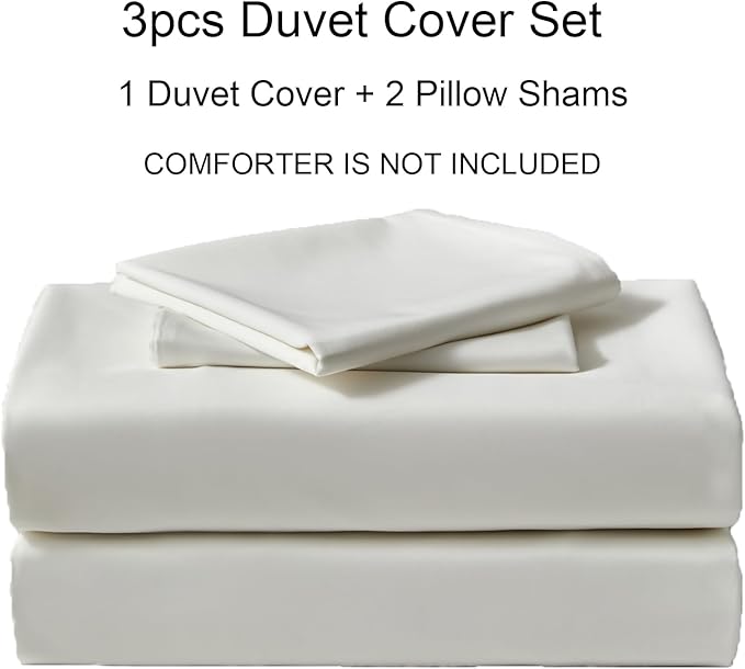 PURE ERA Duvet Cover Set 800 Thread Count Long Staple Cotton Sateen Silky Soft Luxurious Smooth 3 Piece Set Solid White Queen