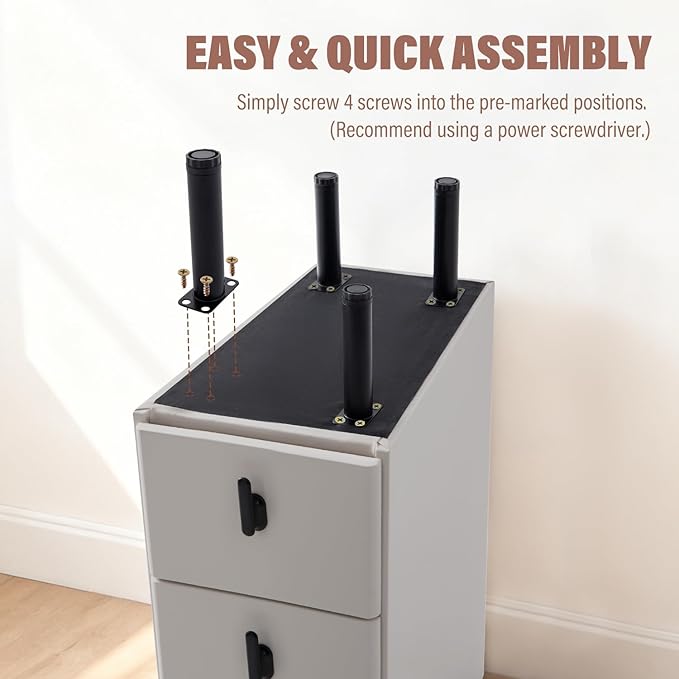 Lamberia Narrow Nightstand with 3 Drawers, Narrow Side Table, Small Bedside Table for Bedroom, Living Room, End Table for Small Space, Dark Grey, 9.8''W x 15.8" D x 23.5" H
