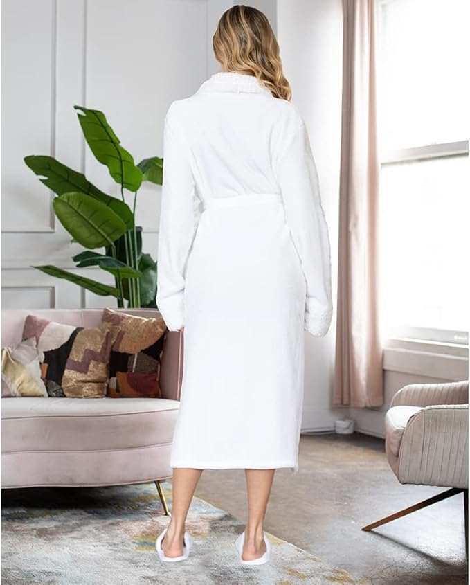 Lotus Linen Plush Robes for Women - Soft Bathrobe, Custom Monogram, Warm Fleece Robe with Pockets